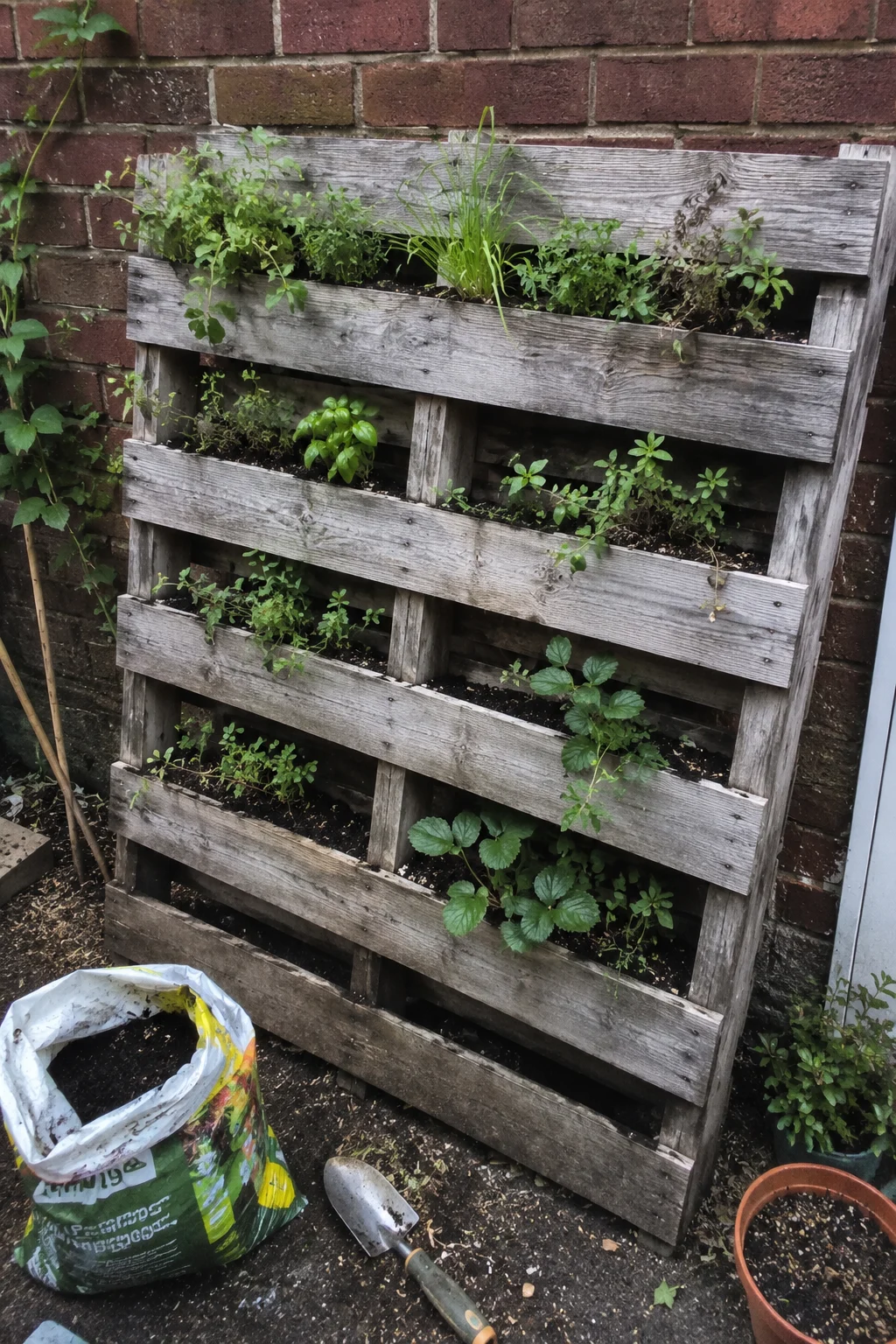 repurposed pallet vertical planter small garden idea