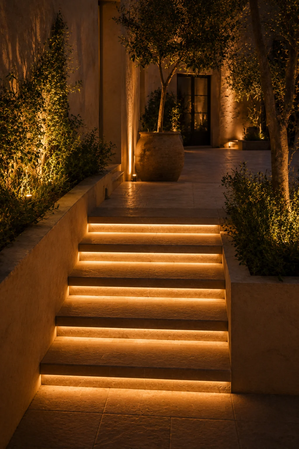 recessed step lighting courtyard garden idea