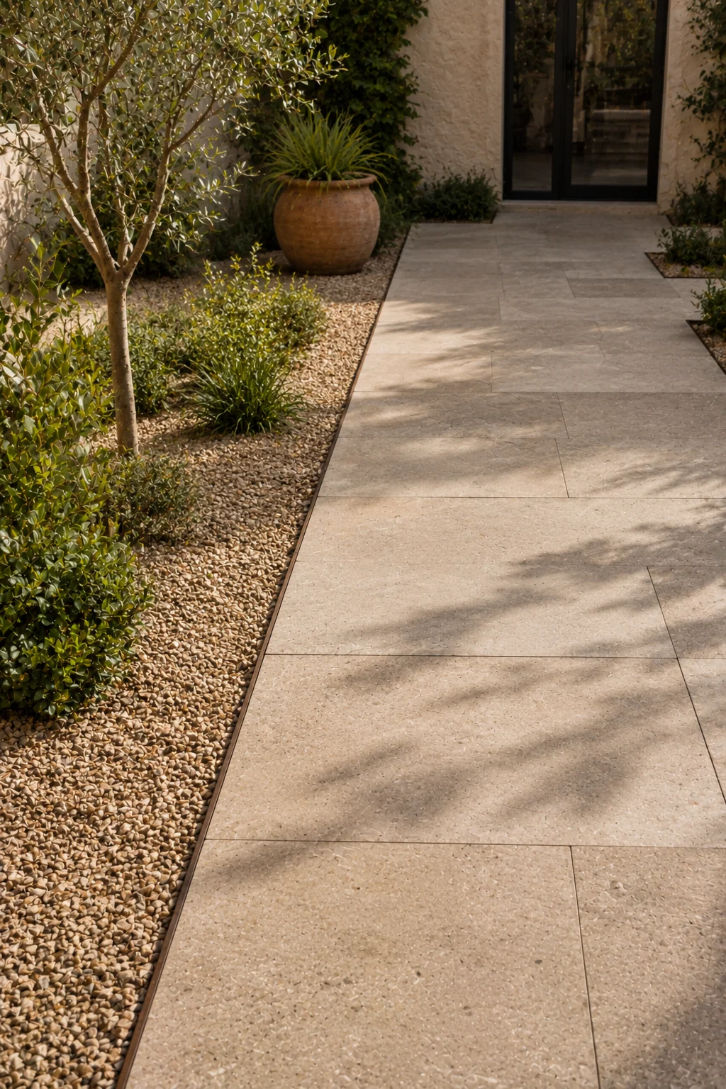 gravel and paver combination flooring courtyard garden idea
