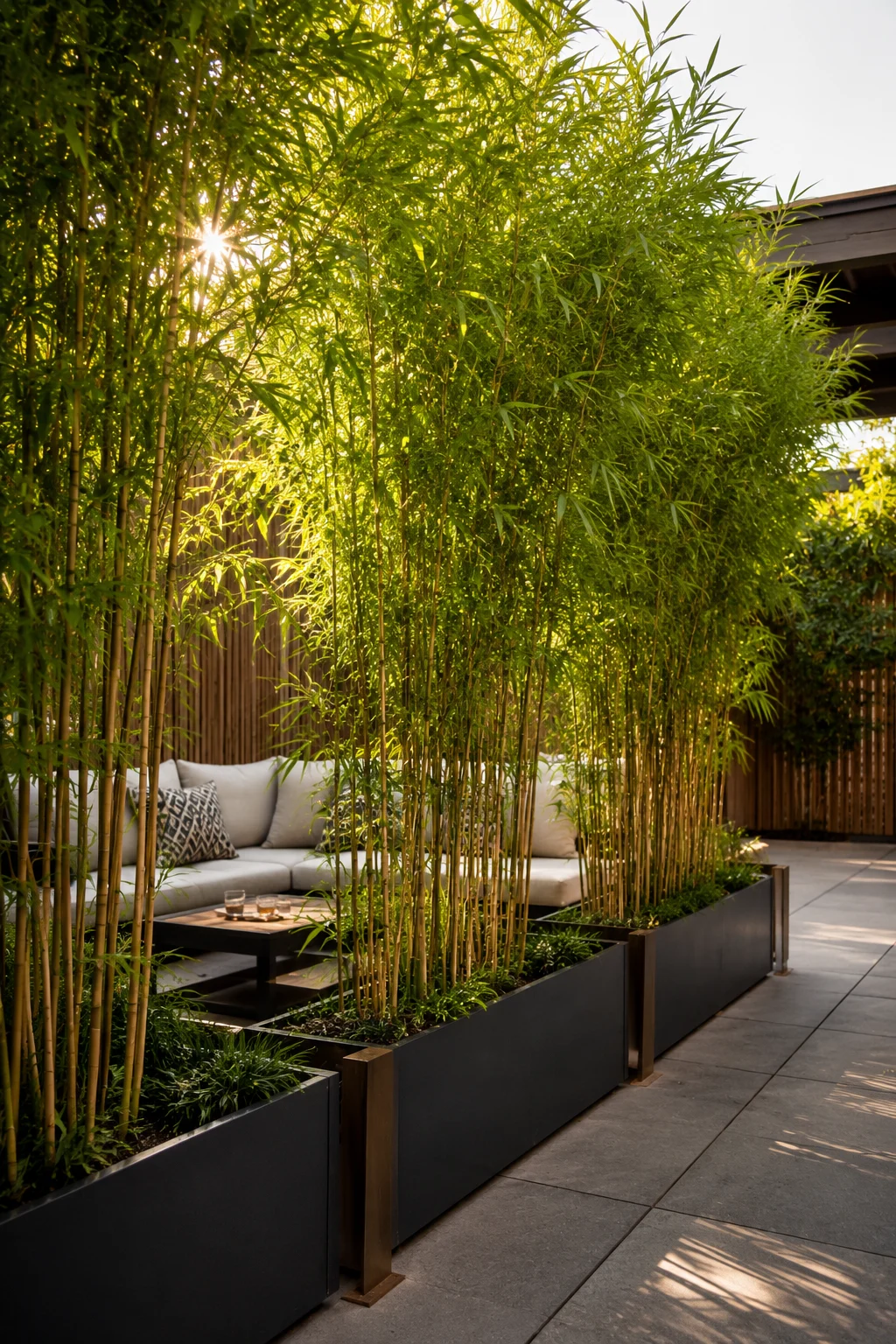 bamboo trough planters backyard privacy screen patio clump forming tall green screening
