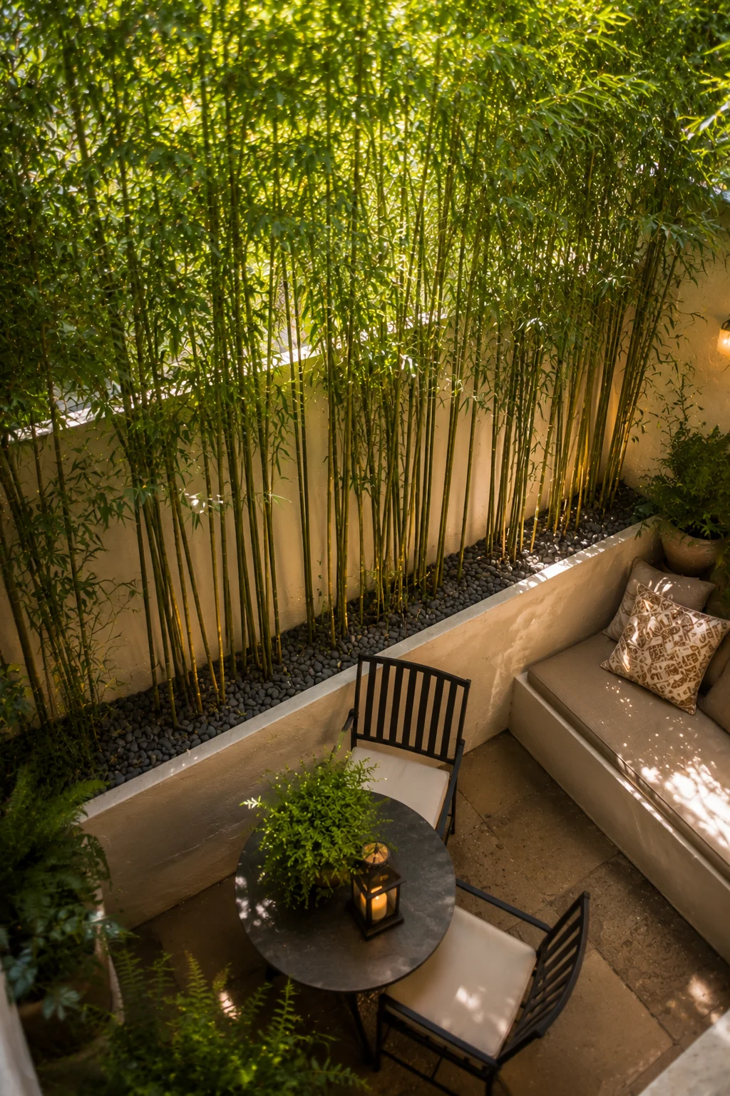 bamboo privacy screen small patio trough planter overlooked outdoor intimate screening