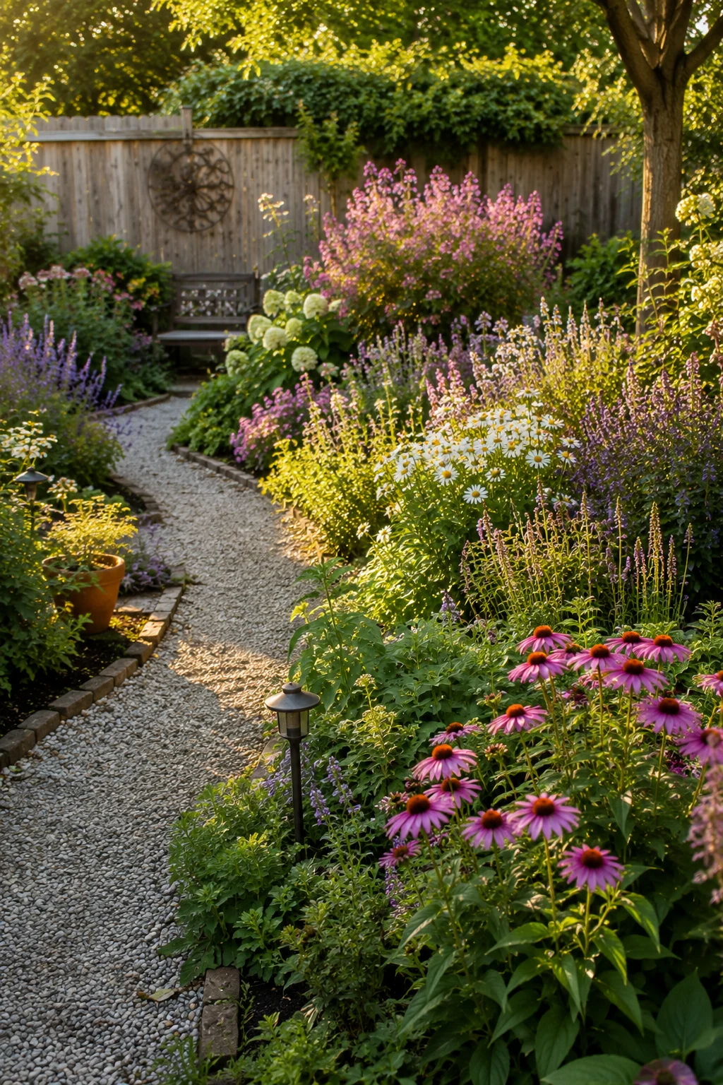 Garden on a Budget design with perennials and gravel path