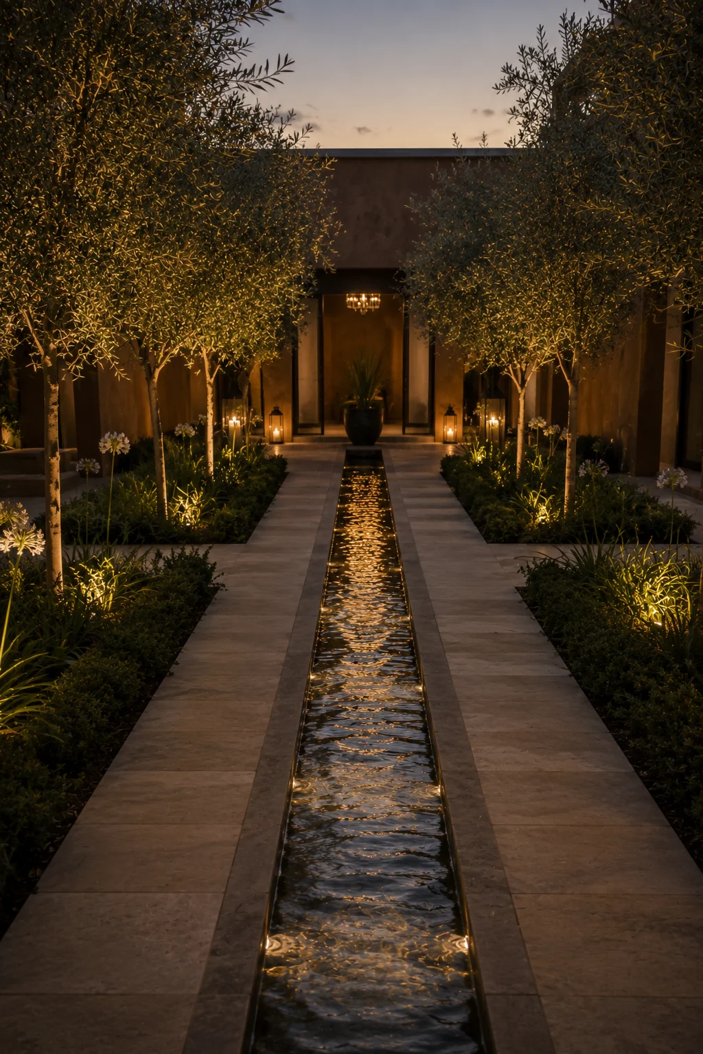 recirculating water rill courtyard garden idea