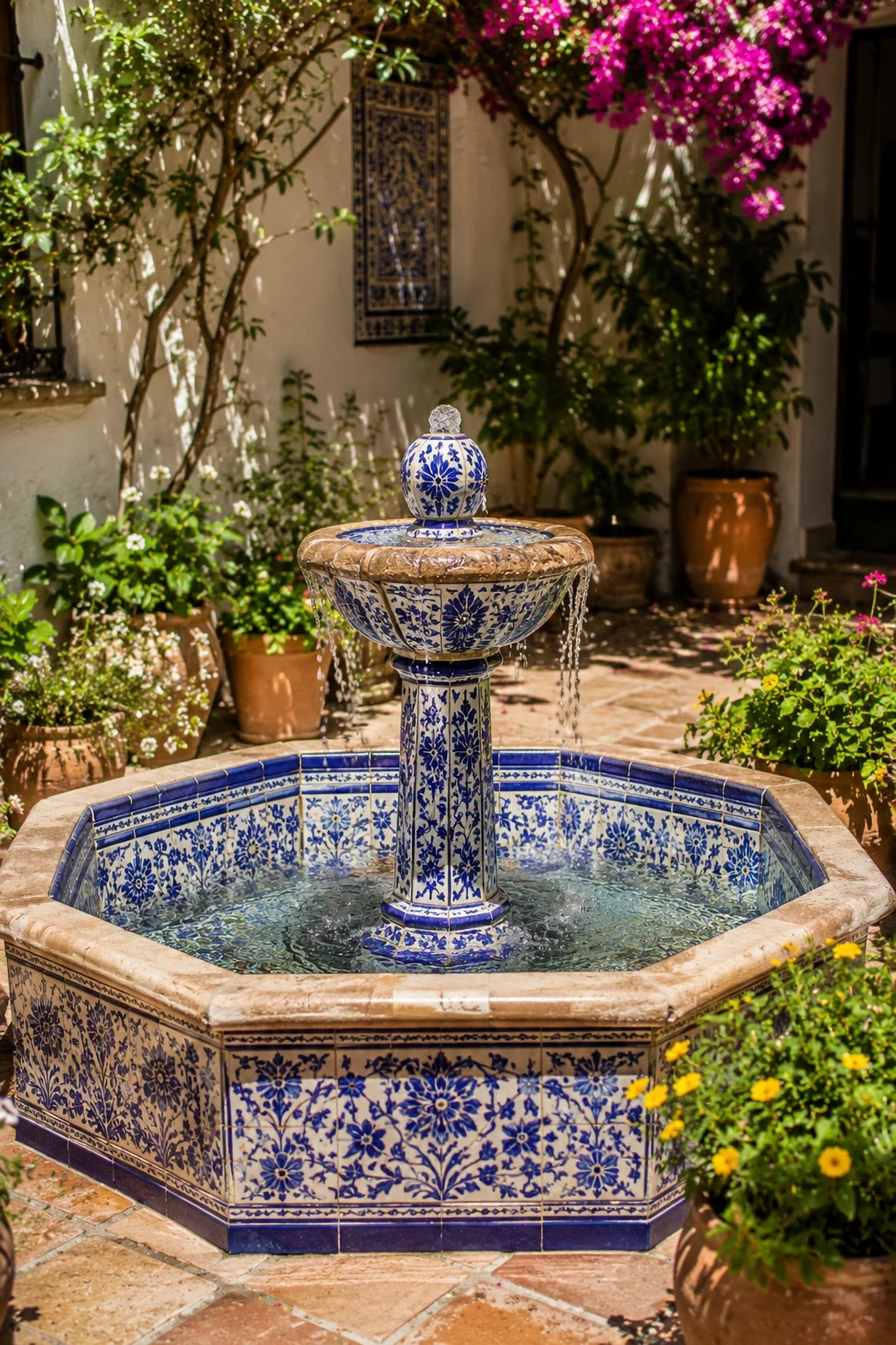 tiled fountain centerpiece Mediterranean garden idea