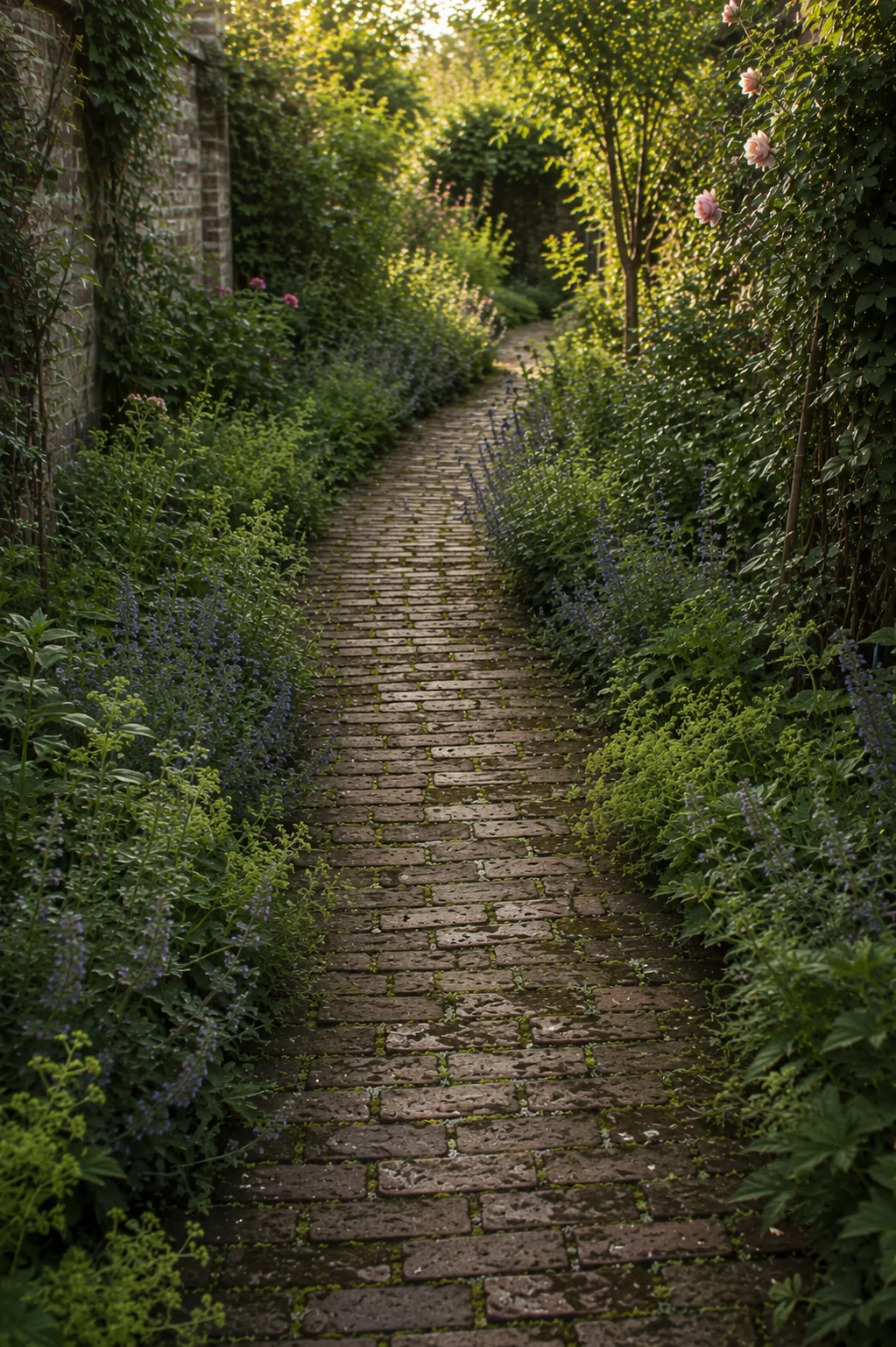 curved brick path cottage garden idea