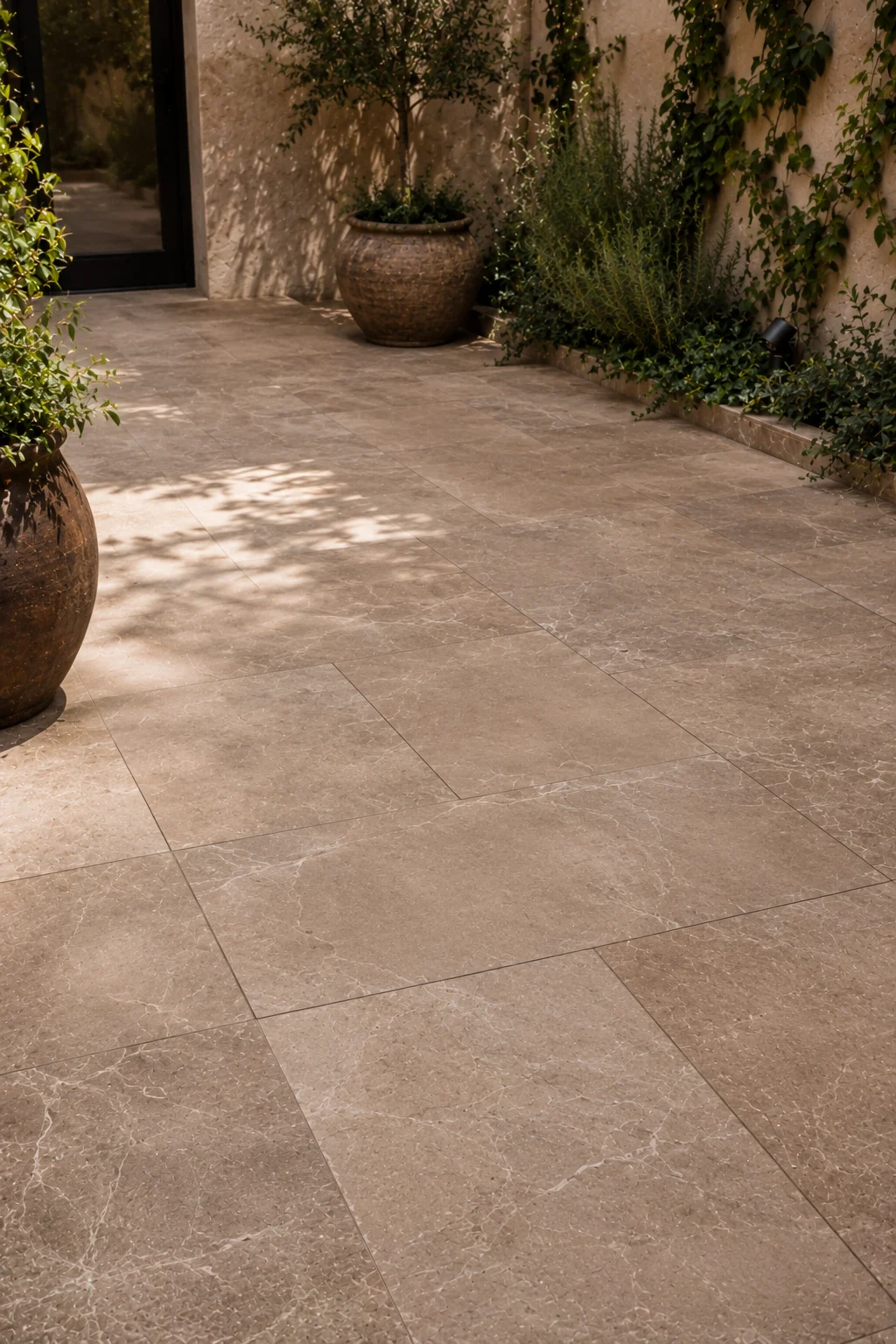 large format stone paver flooring courtyard garden idea