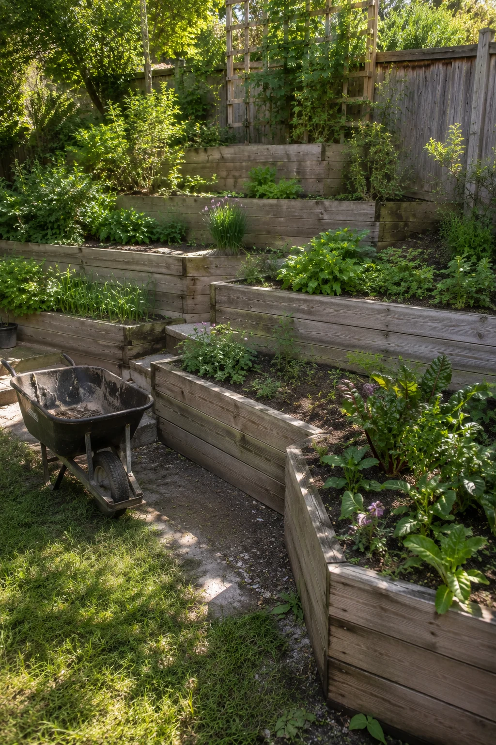 tiered raised beds on a slope small garden idea