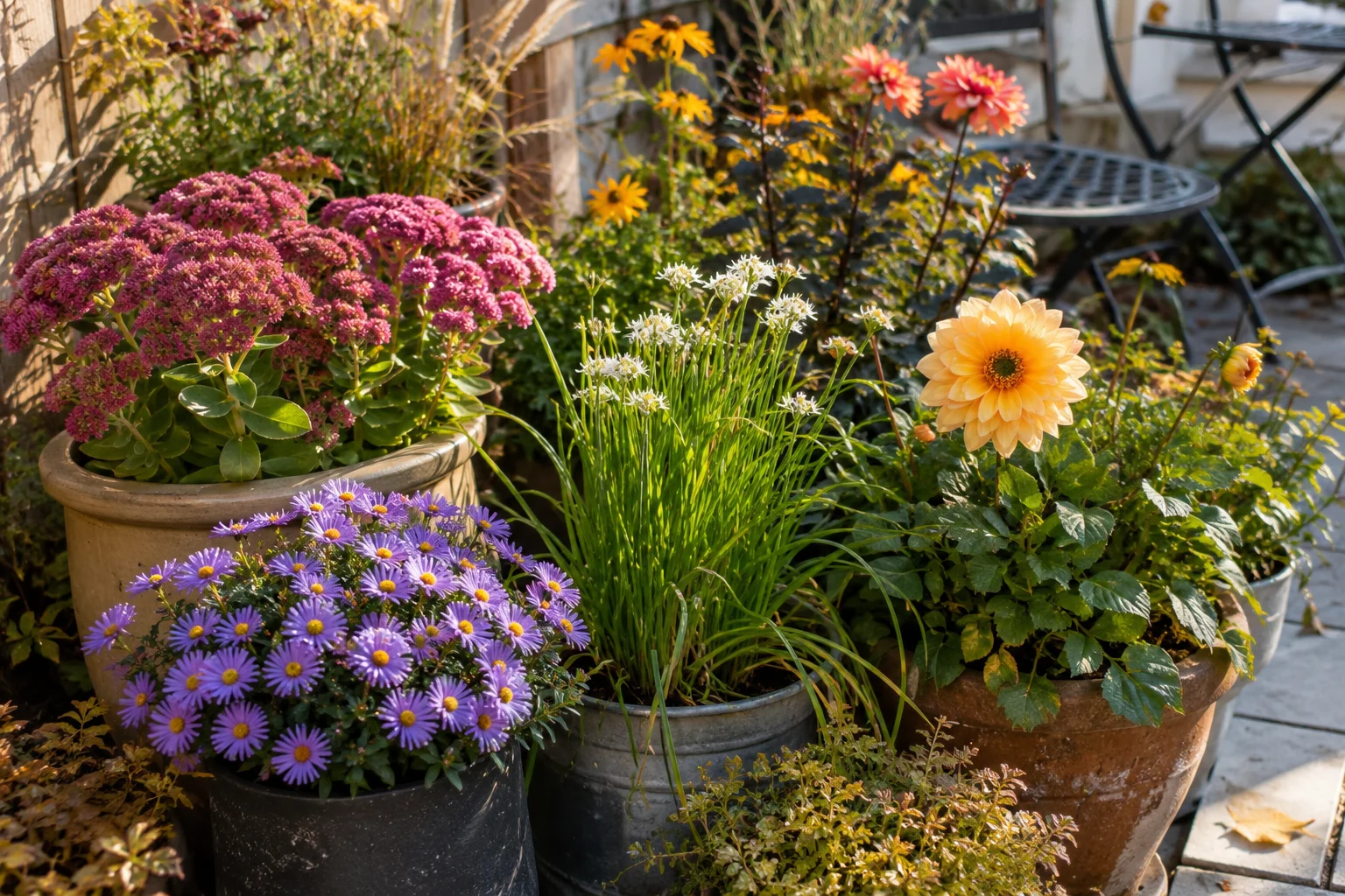 small garden flowers that keep blooming into autumn in containers
