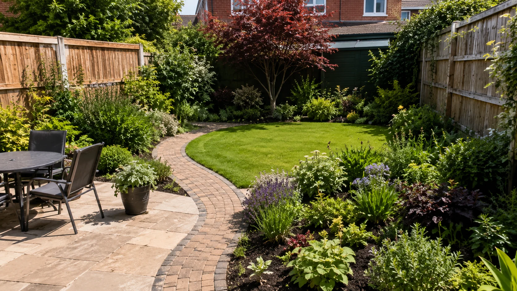 Simple backyard garden design layout for an ordinary home