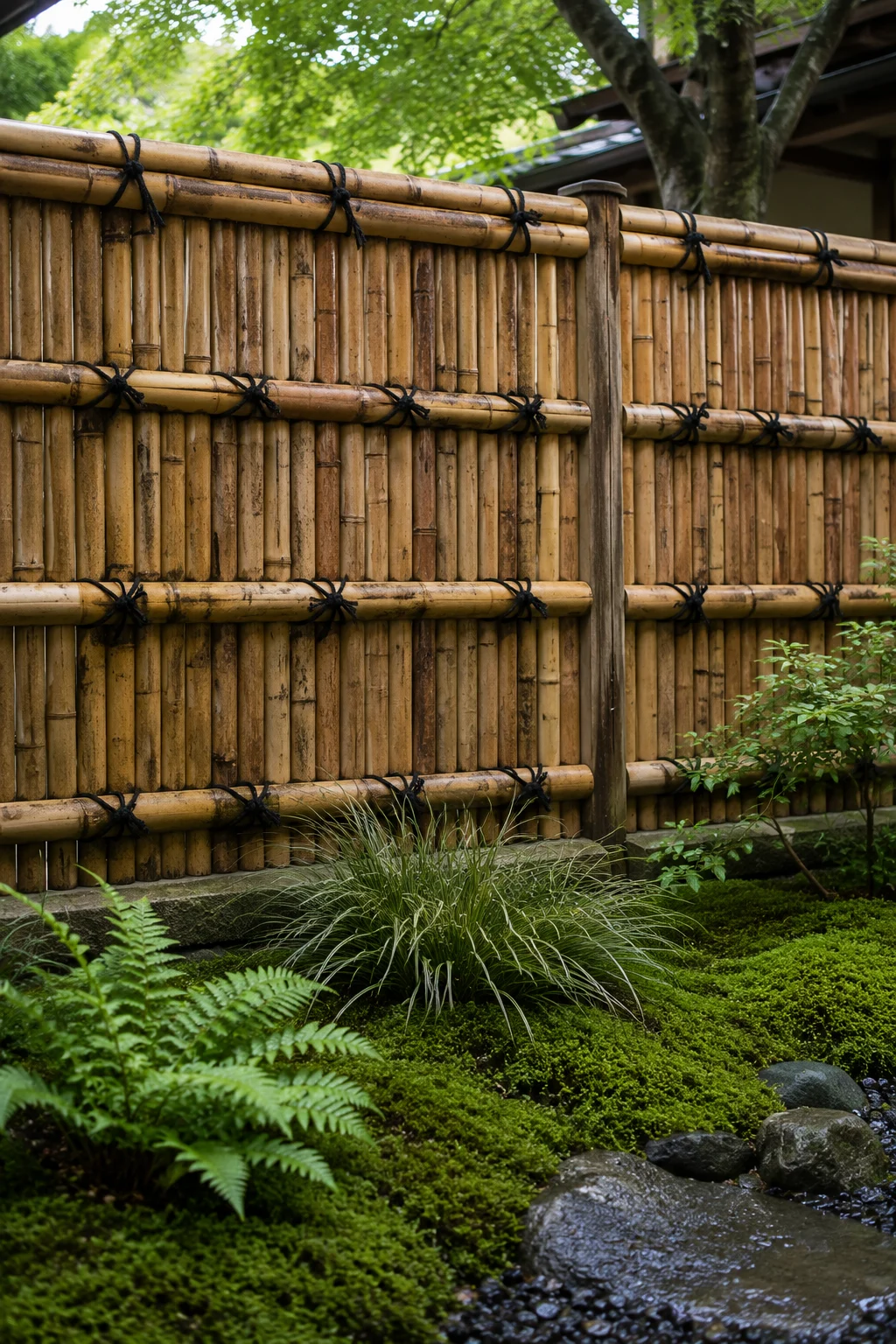 bamboo fence in a small Japanese garden