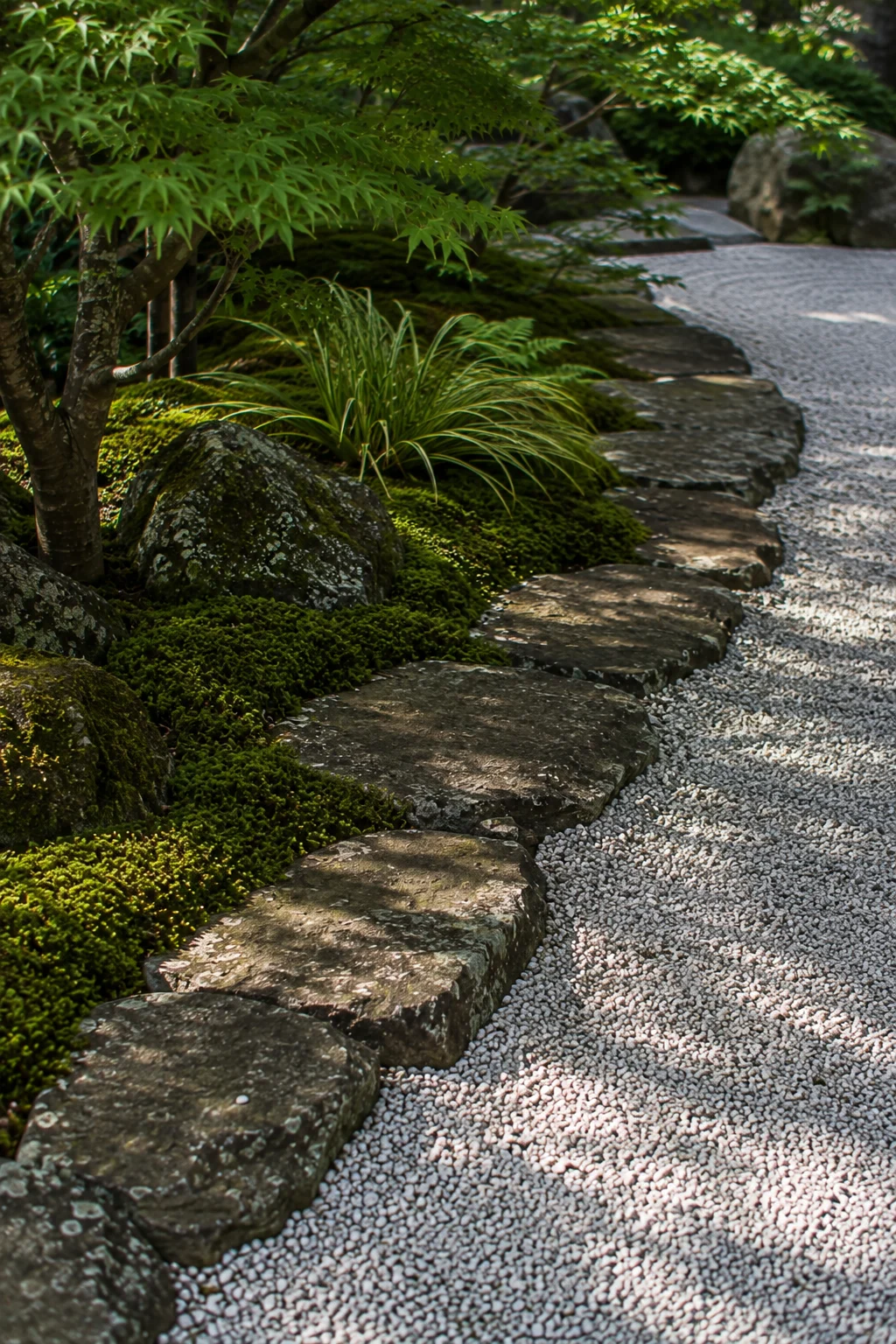 natural stone edging in Japanese garden