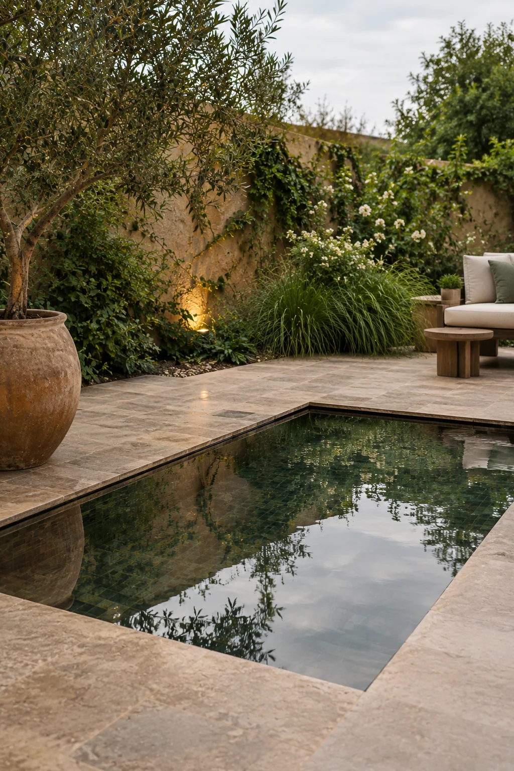 sunken reflecting pool courtyard garden idea
