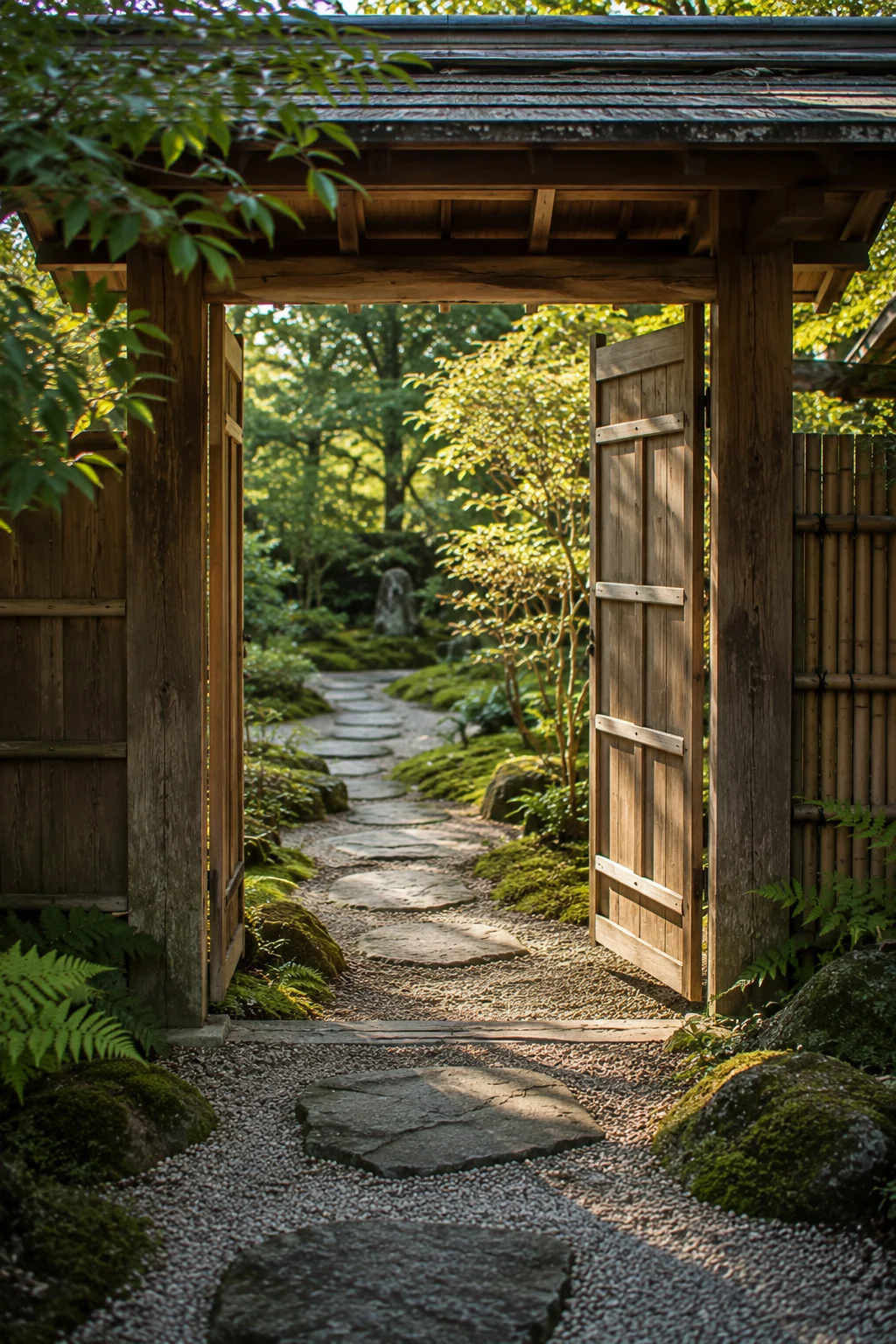 simple wooden Japanese garden gate