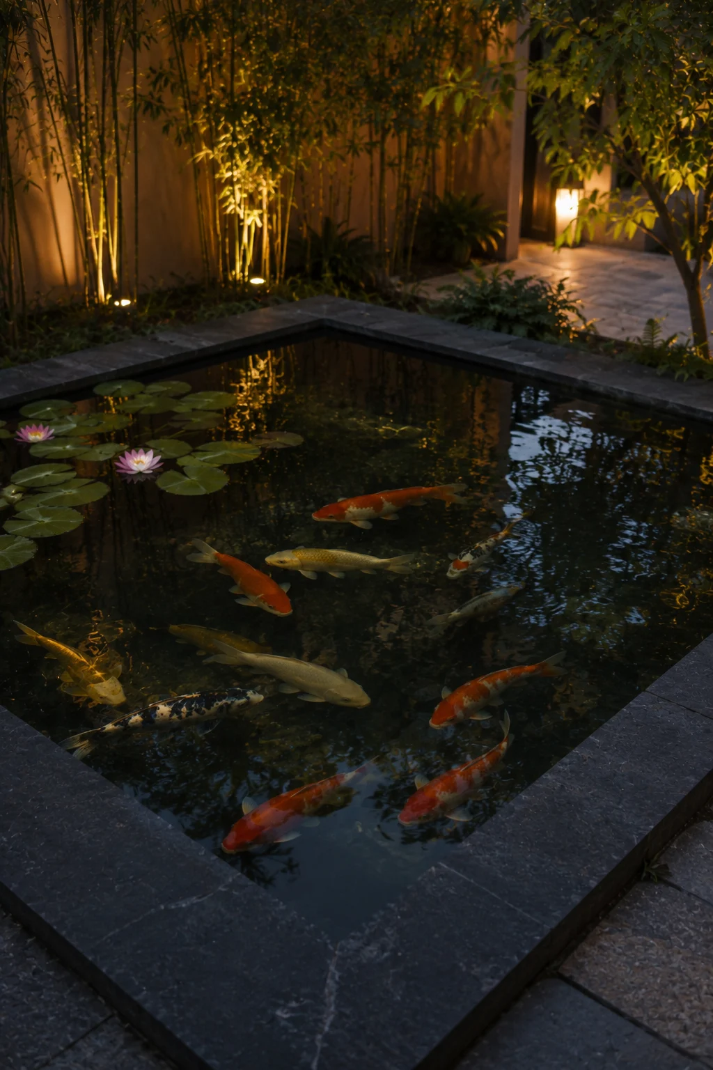 koi pond focal point courtyard garden idea