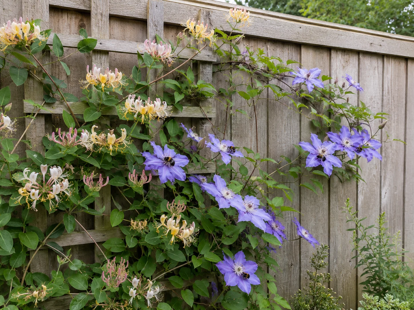 pollinator border fence with flowering climbers for bees