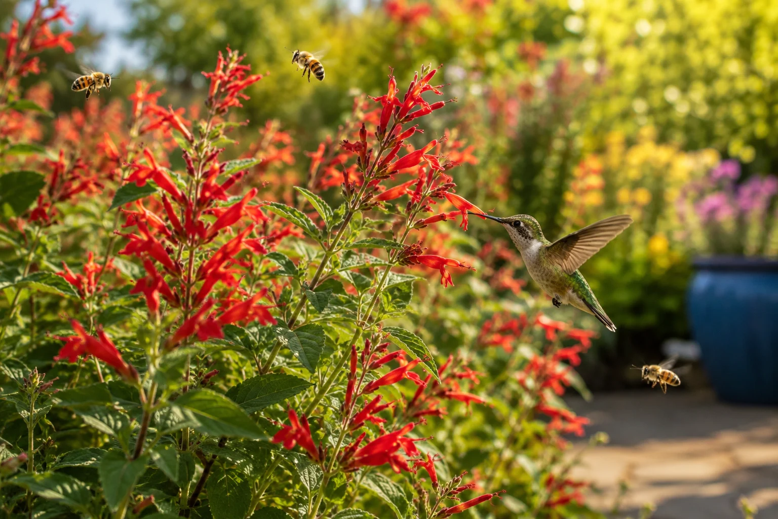 Pineapple sage providing autumn nectar for hummingbirds and bees in the South.