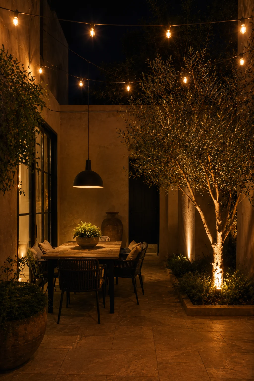 layered lighting design courtyard garden idea