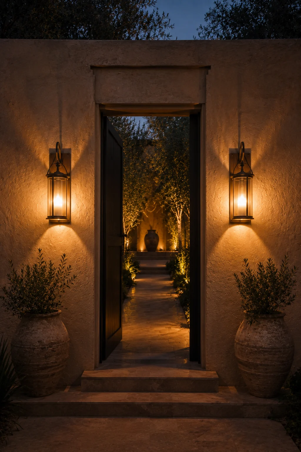 wall sconces courtyard entry garden idea