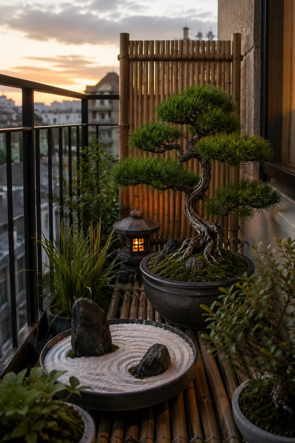 container Japanese garden on a balcony