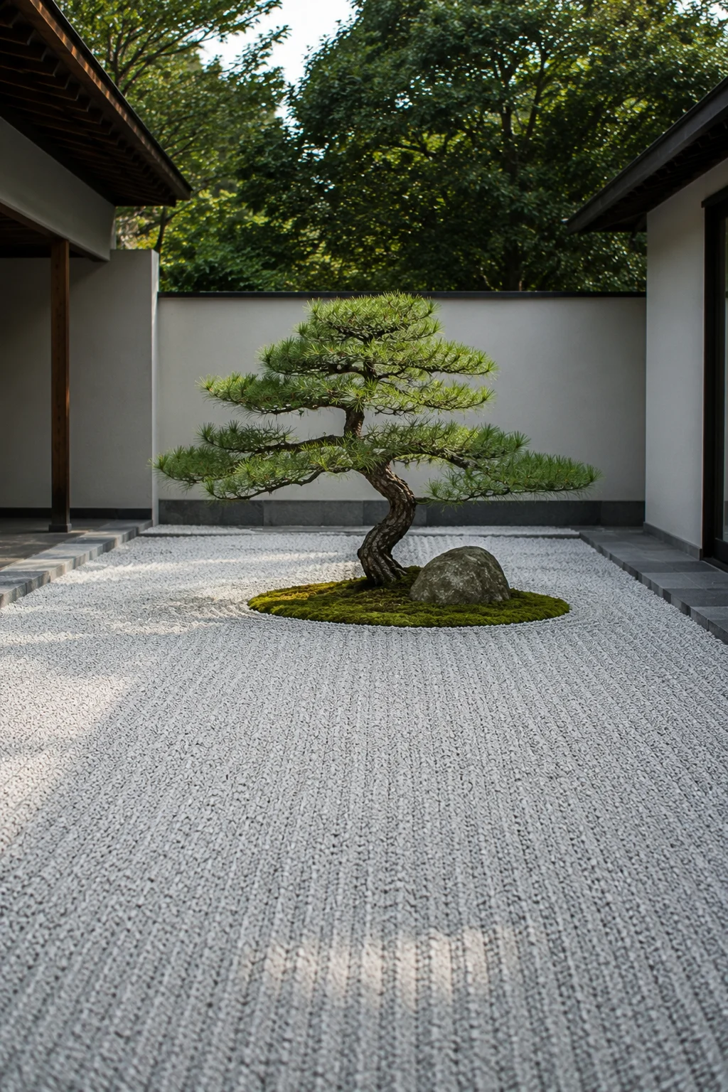 minimalist gravel courtyard with specimen tree