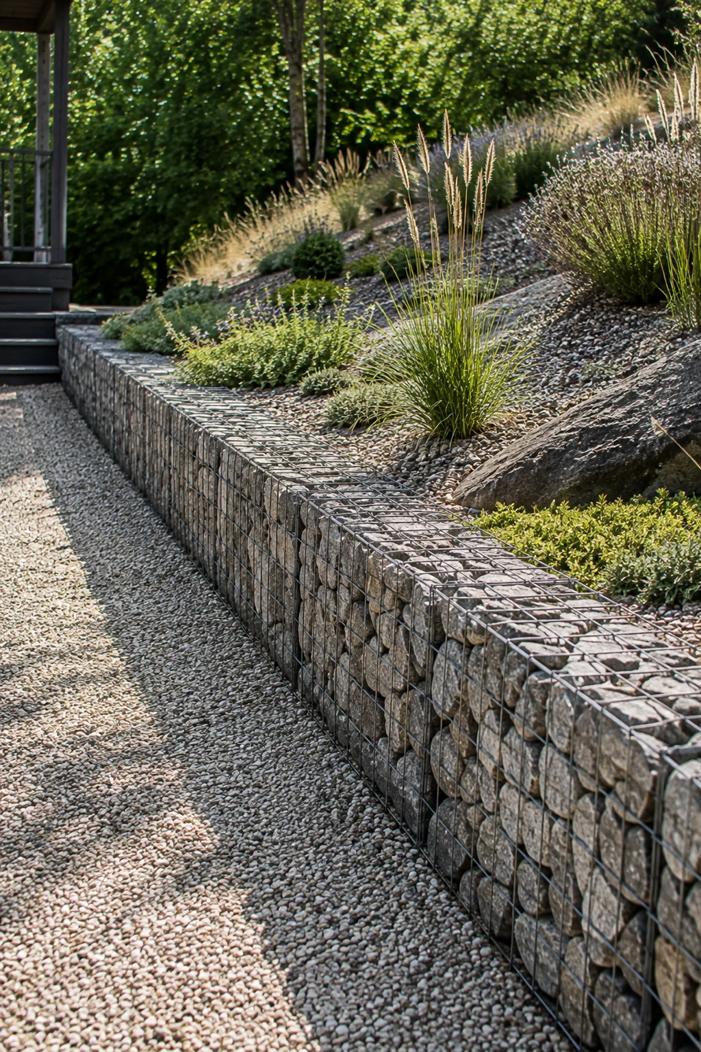 gabion wall gravel garden idea