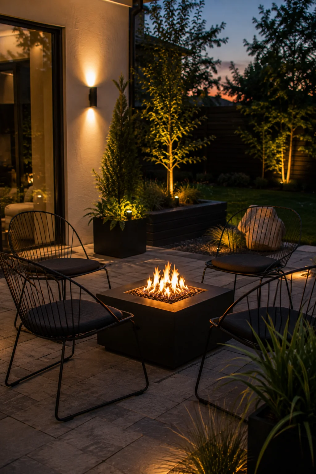 metal bistro chairs fire pit seating idea