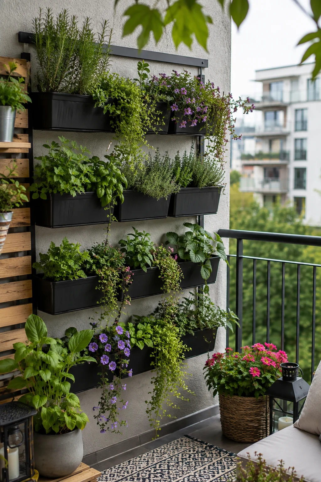 vertical wall planter balcony garden idea