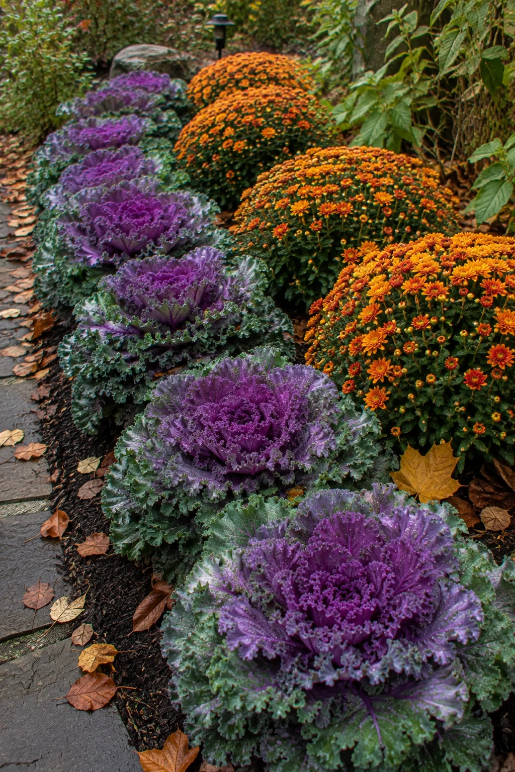 Ornamental kale border planted for fall color