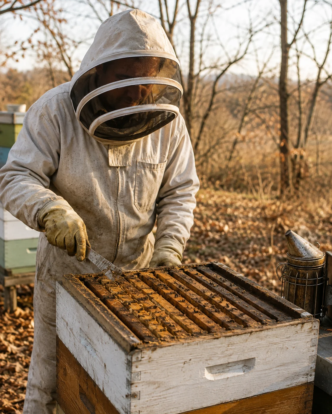 autumn beehive inspection checking honey stores before winter