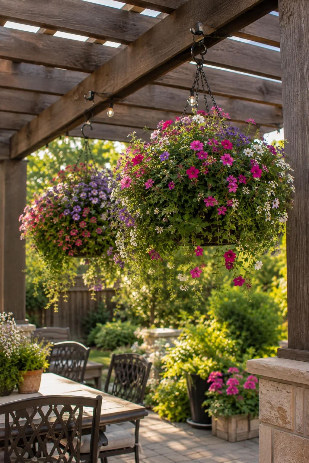 hanging container pergola garden idea