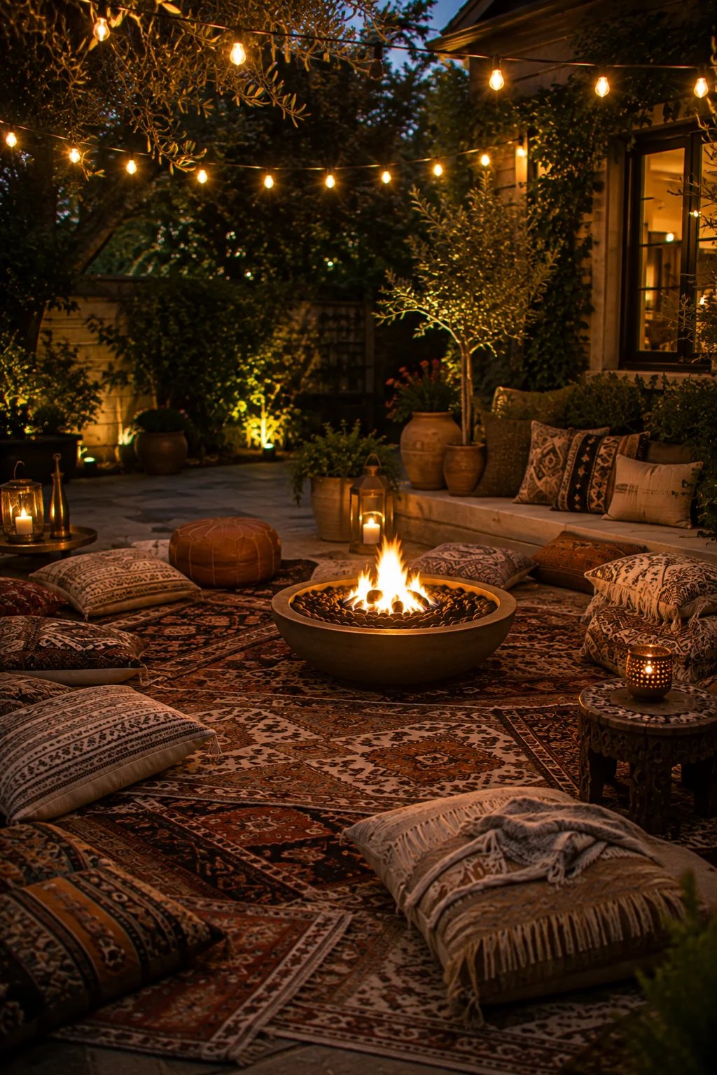 bohemian style fire pit seating idea