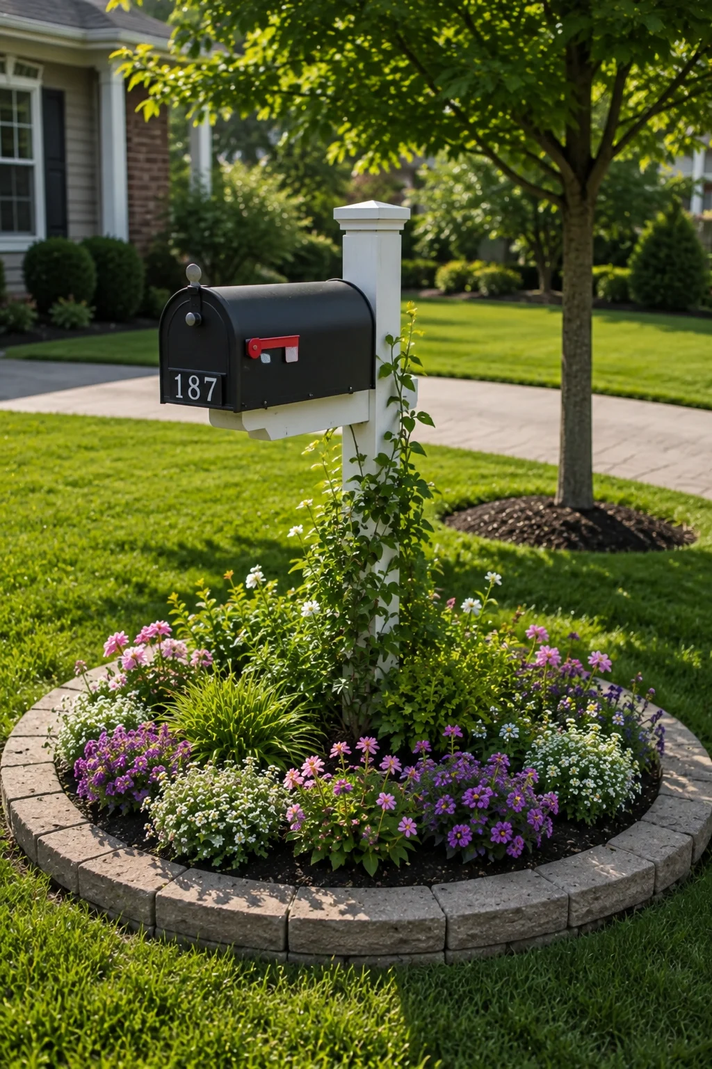 island bed mailbox border garden idea