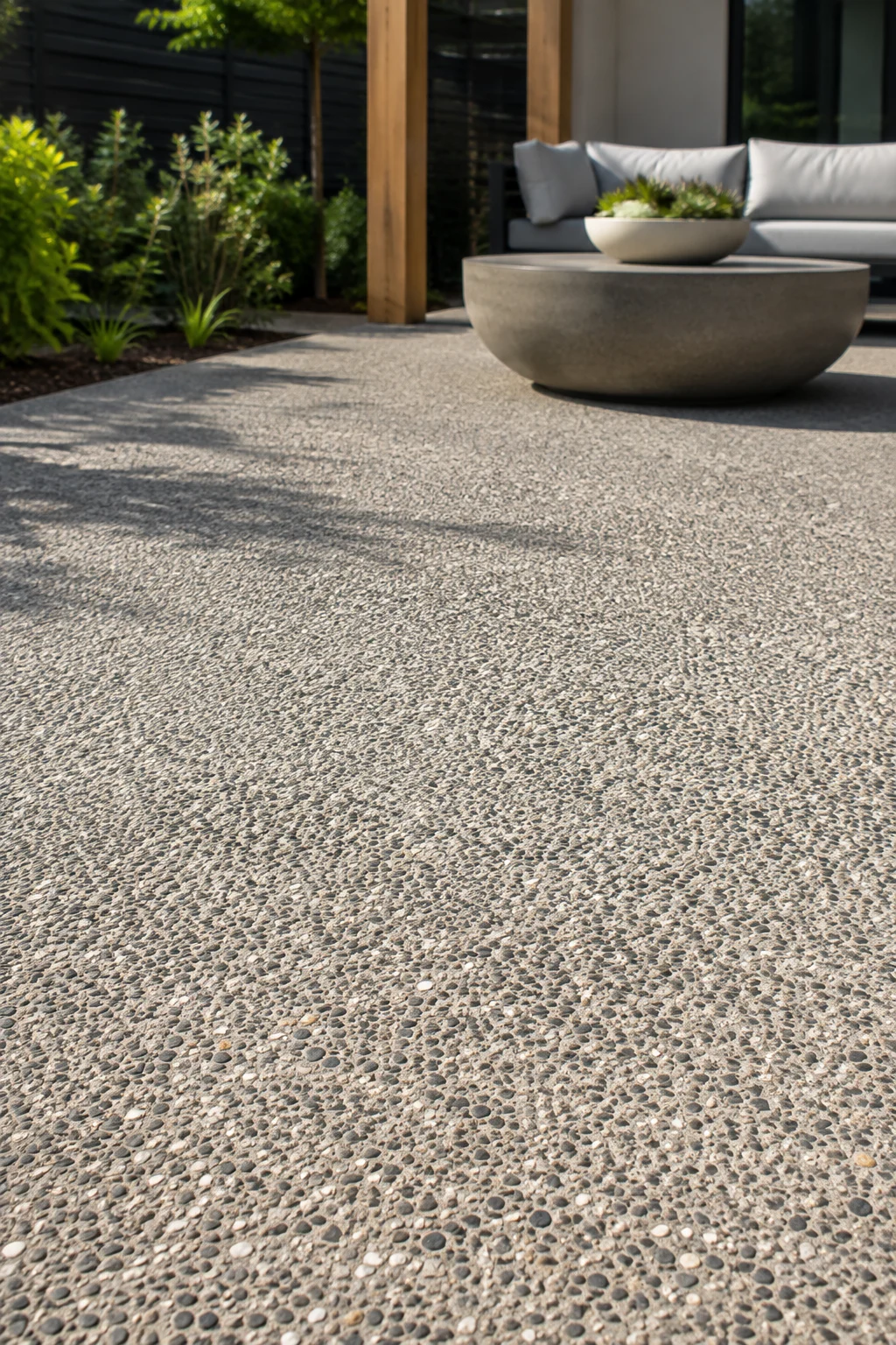 exposed aggregate concrete modern garden idea