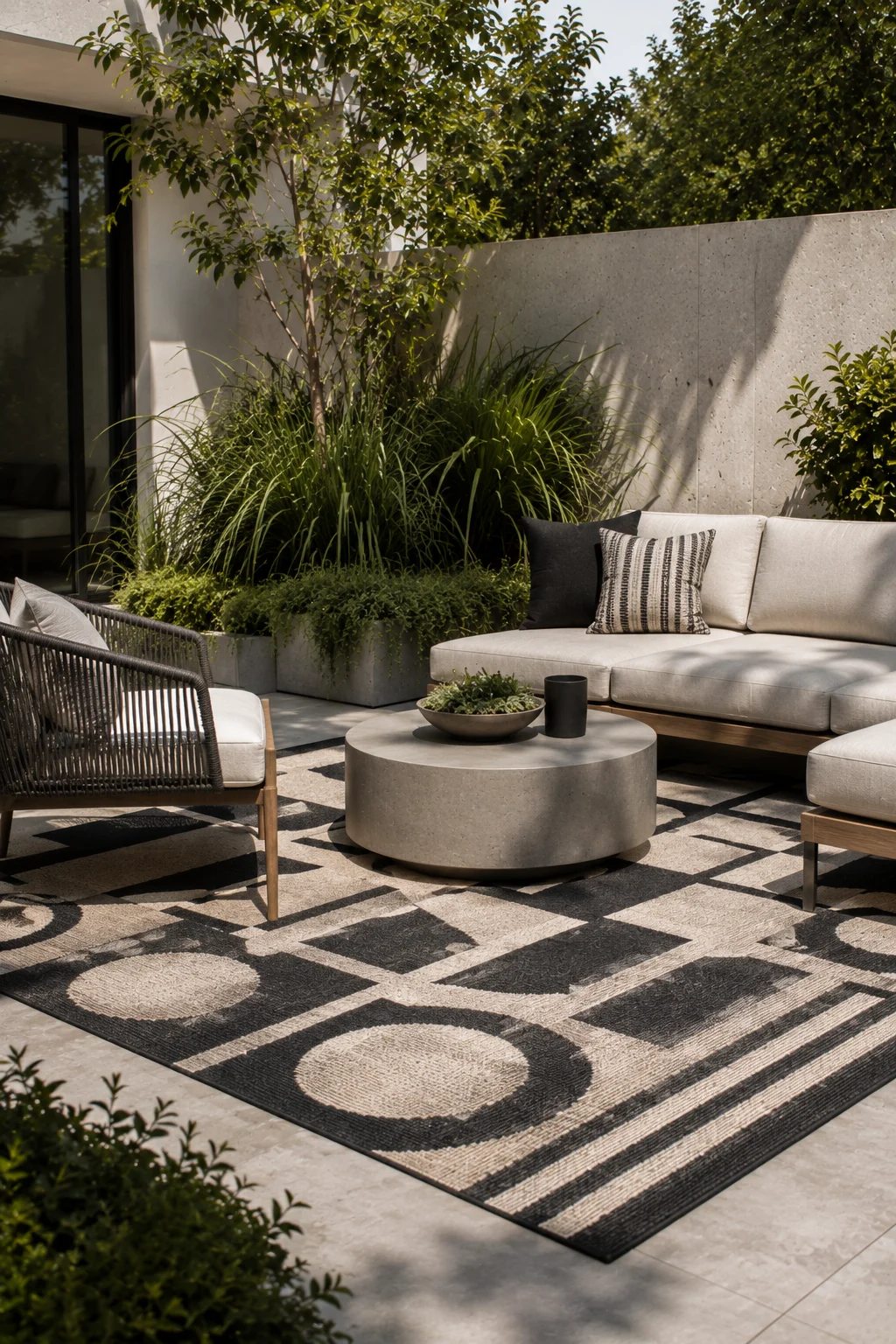 graphic outdoor rug modern garden idea