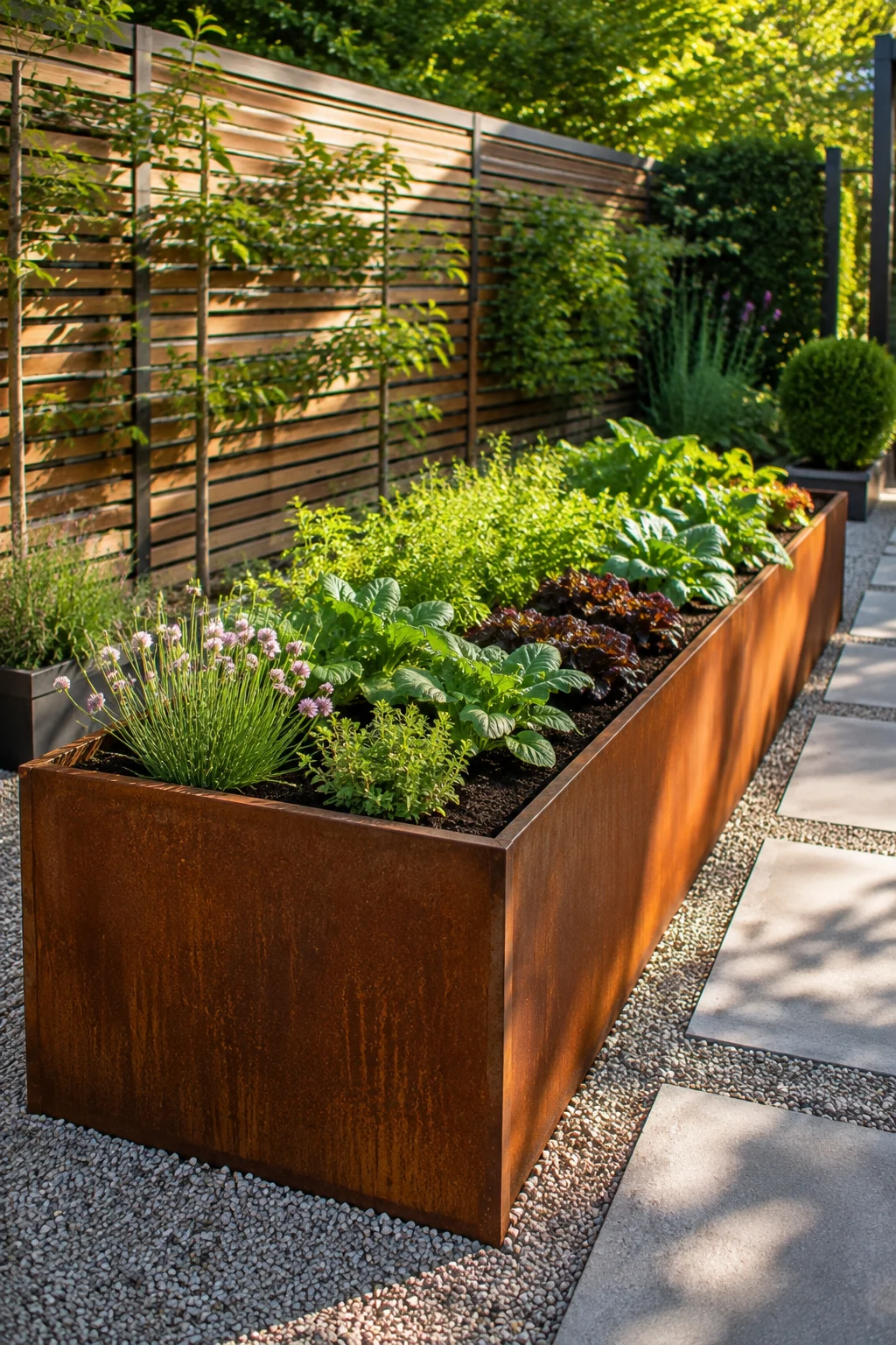 corten steel raised bed design idea