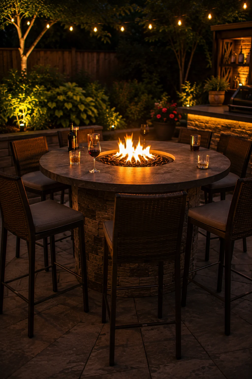 bar height fire pit table stool seating idea