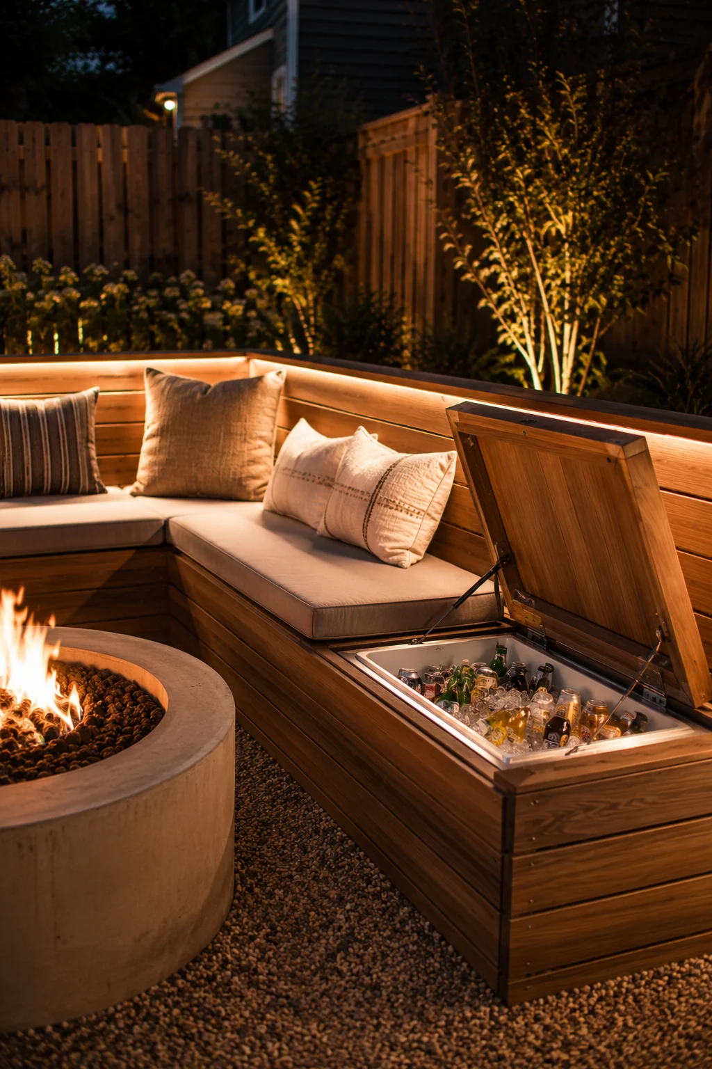 cooler bench fire pit seating idea