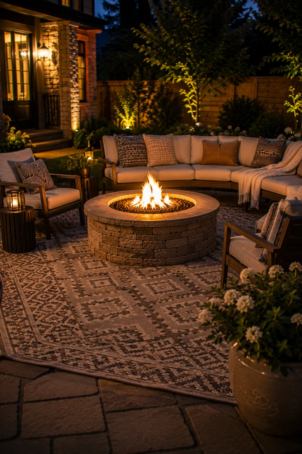 outdoor rug fire pit seating idea