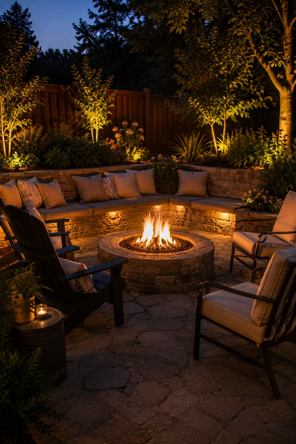 mixed seating heights fire pit idea