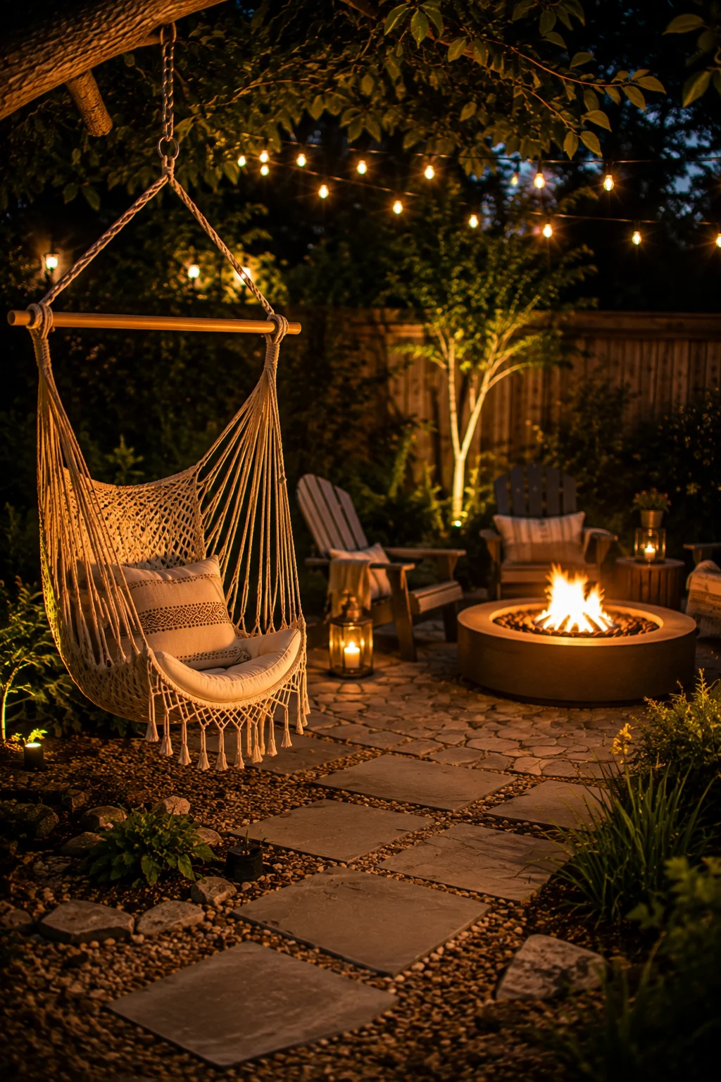 hammock chair fire pit seating idea