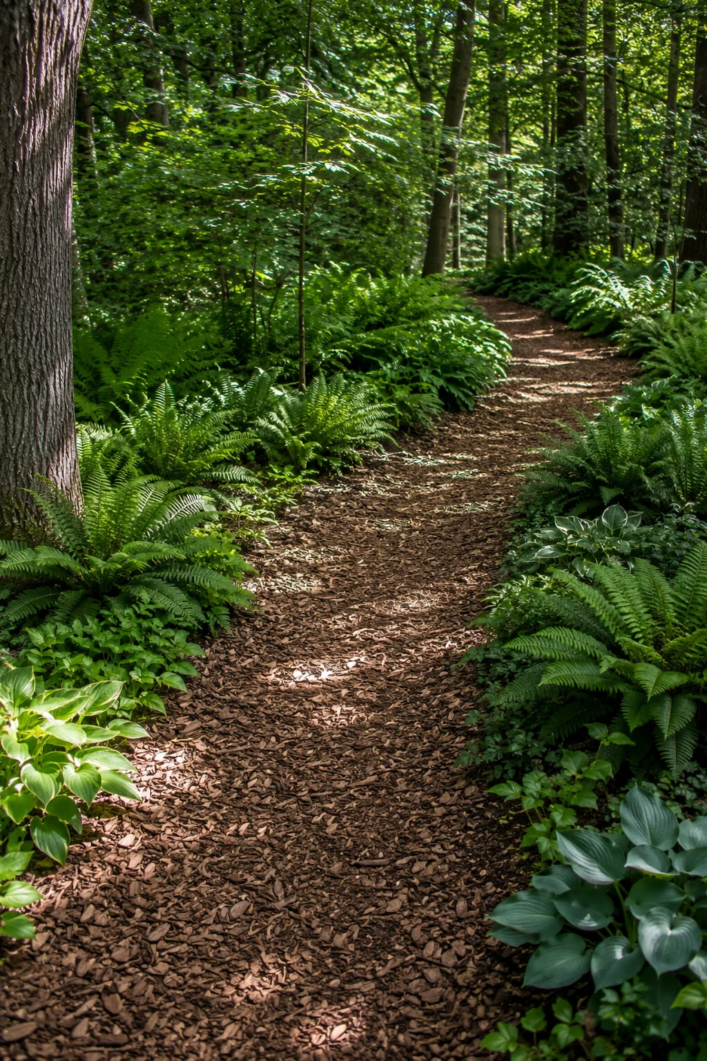mulch path woodland garden idea