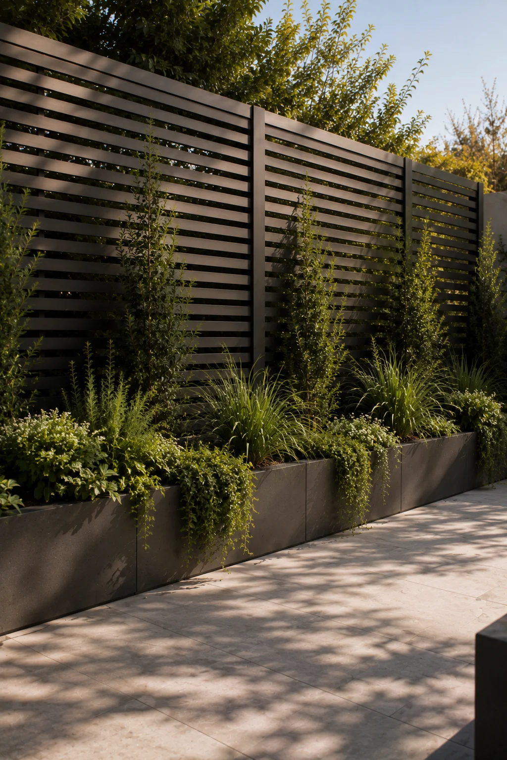 privacy screen integrated planters modern garden idea