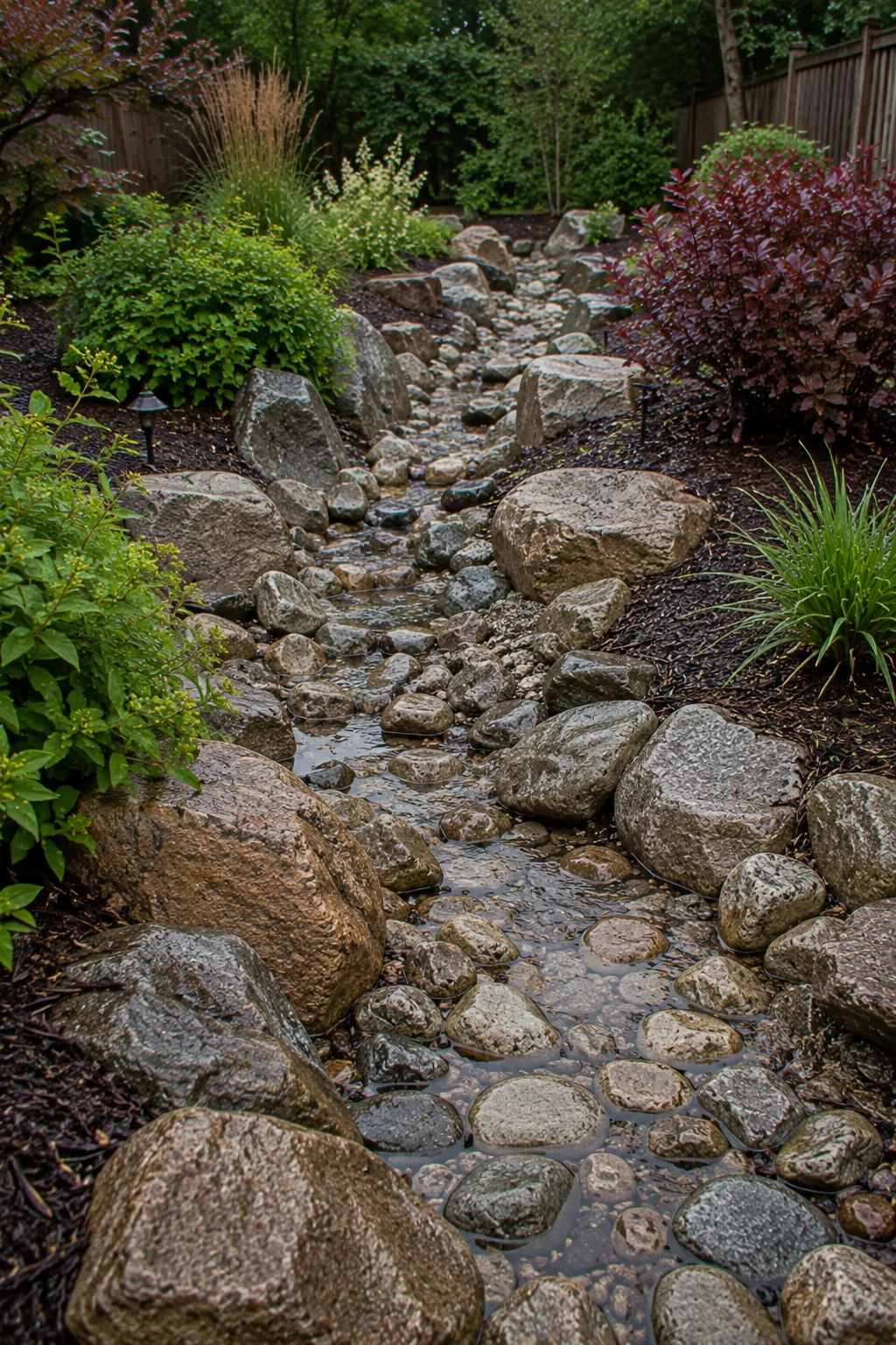 dry creek bed drainage gravel garden idea