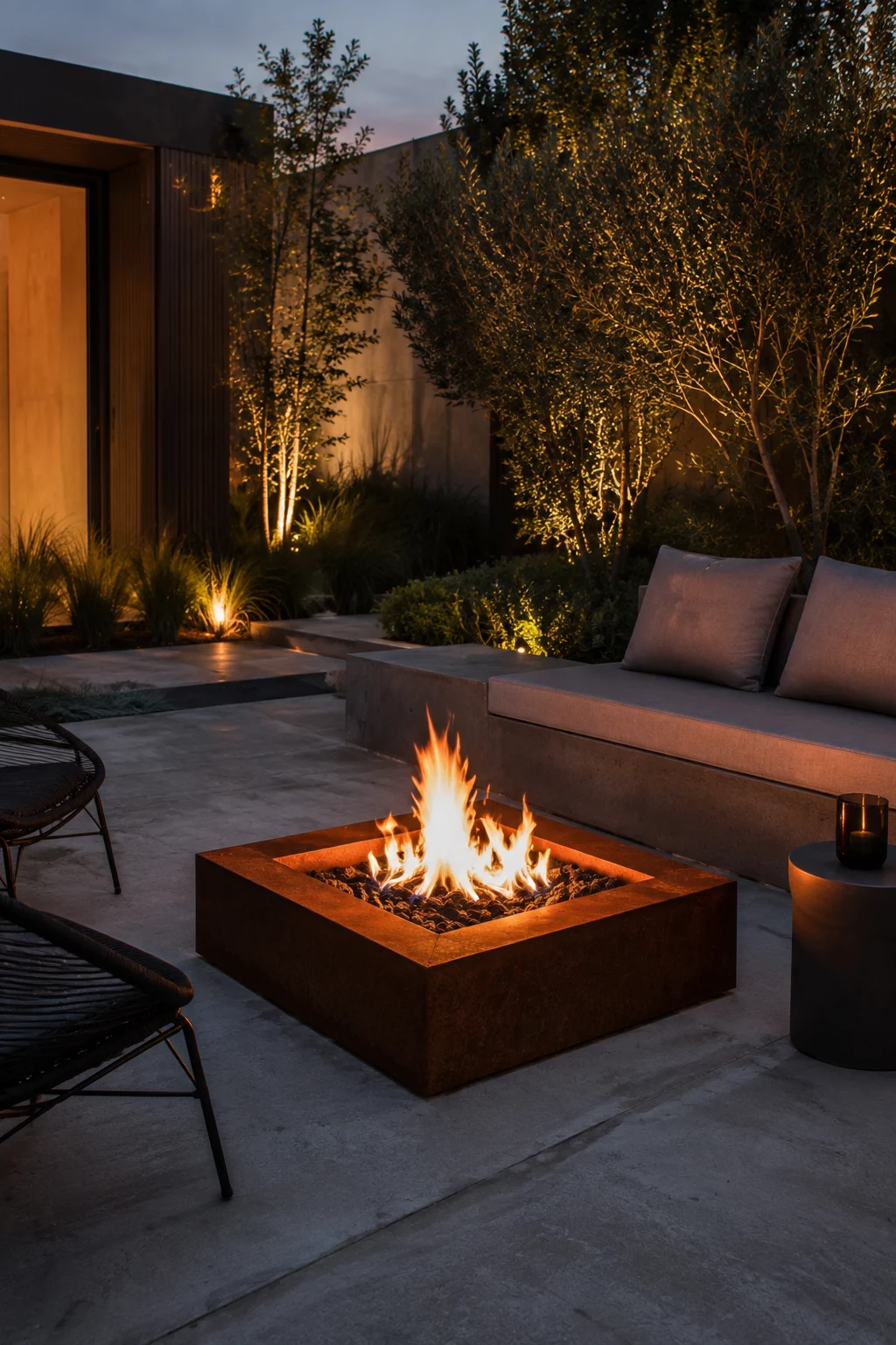 geometric fire pit modern garden idea