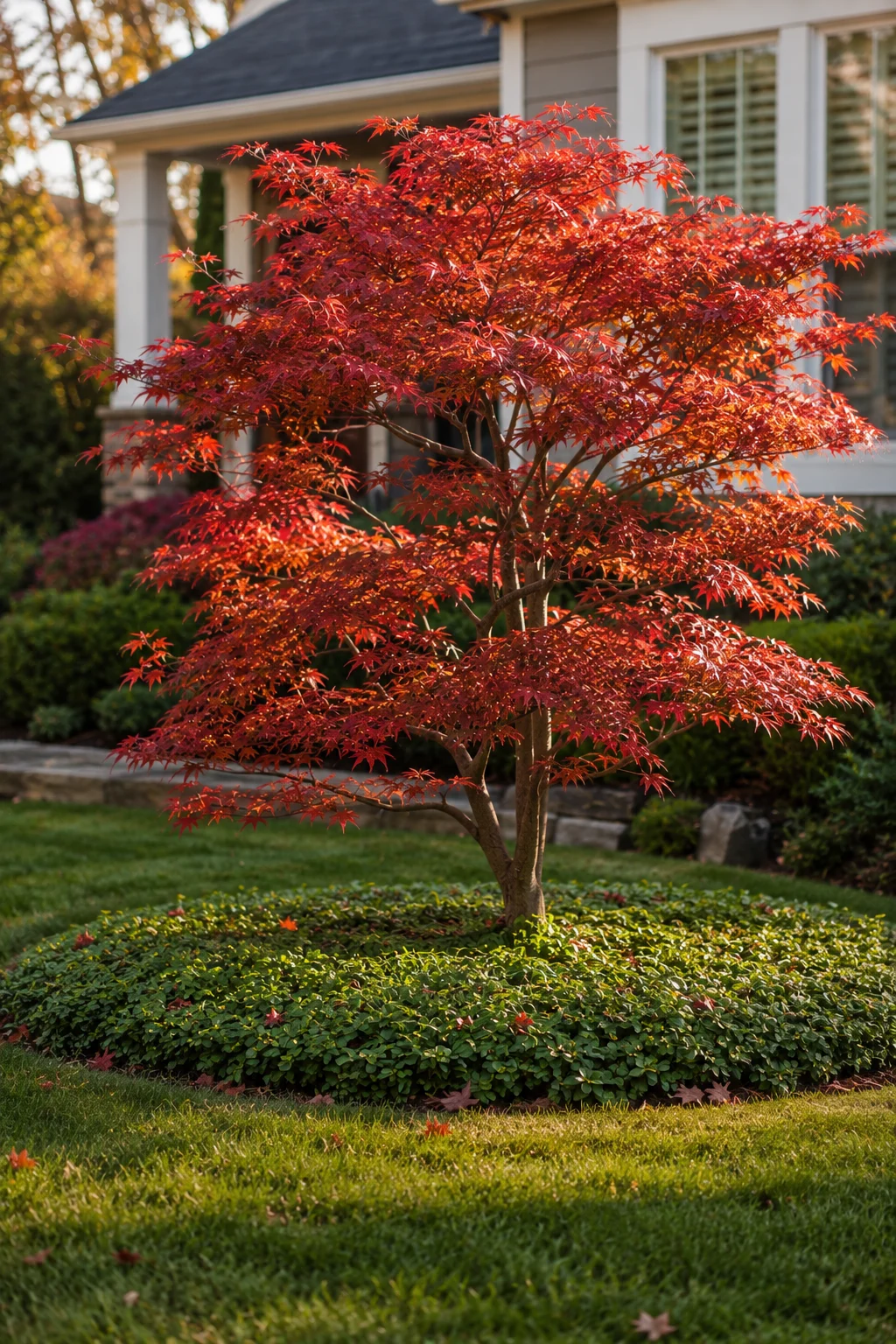 Single specimen Japanese maple tree as a front yard focal point
