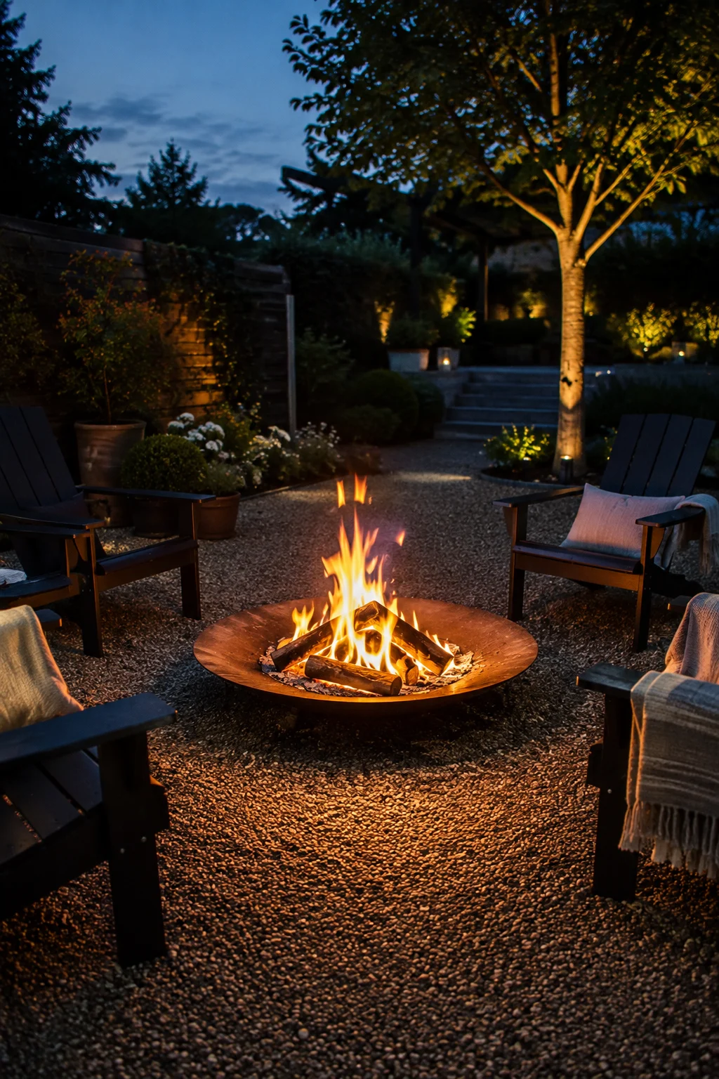 fire pit gravel patio garden idea