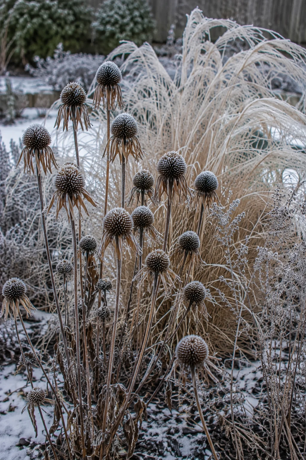 Overwintering seed head border left standing for pollinator shelter