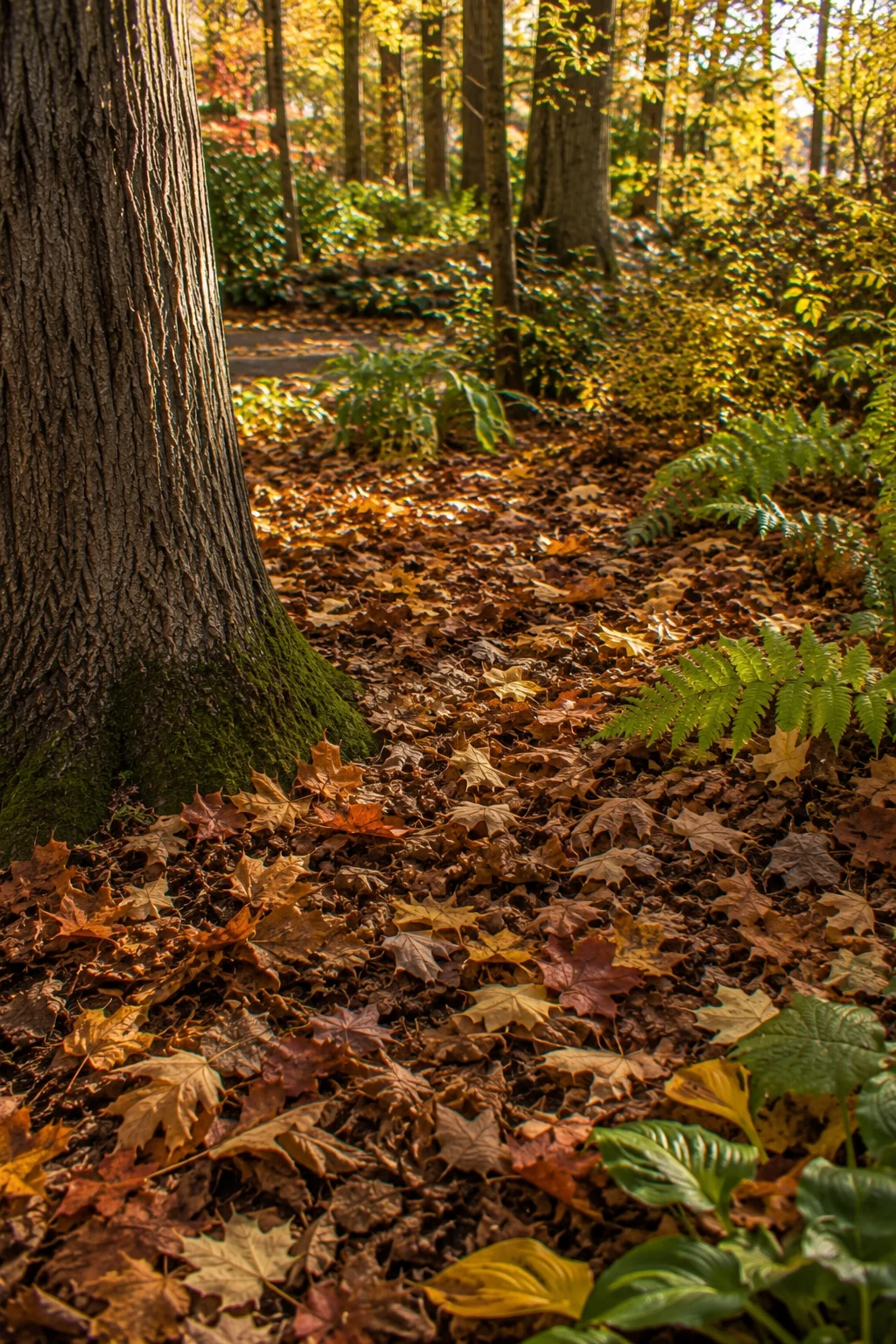 leaf litter mulch woodland garden idea