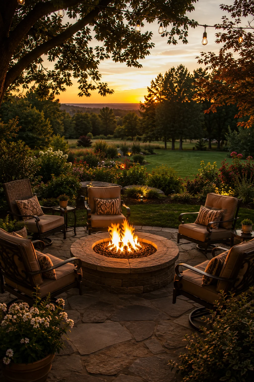 semi-circle fire pit seating view idea