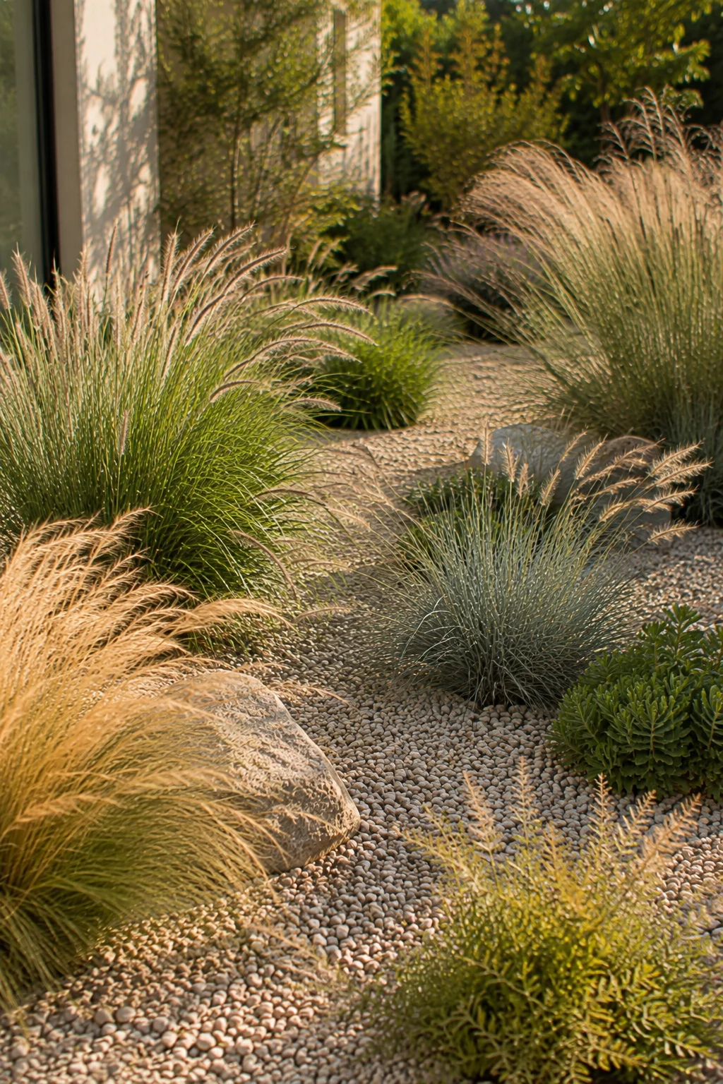 ornamental grasses gravel garden idea